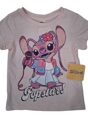 New Disney Stitch Girls' Pink Angel 'Popstar' Graphic Tee Size 5
